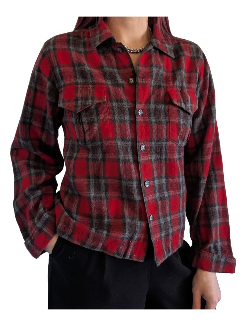 L.L. Bean Red Flannel Button-Up Shirt 100% Wool | S